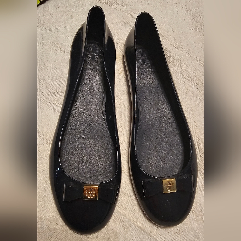 Tory Burch Navy Blue Jelly Flats with Bow GUC - Picture 2 of 14